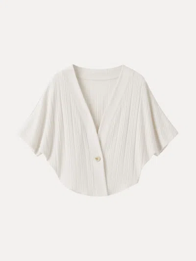 Oglmove Pointelle Kimono Cropped One-button Cardigan