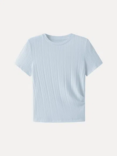 Oglmove Pointelle Tucked Short Sleeve Summer Tee In Blue