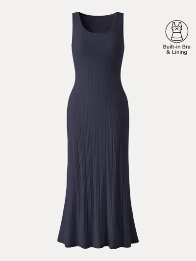 Oglmove Pointelle U-neck Maxi Bra Dress In Black