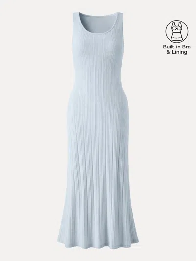 Oglmove Pointelle U-neck Maxi Bra Dress In Blue