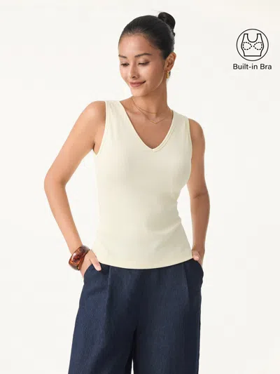 Oglmove Stretch Cotton Pointelle V-neck Sleeveless Bra Tank In Yellow