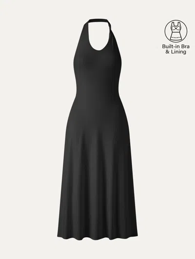 Oglmove Ponte Halter Neck Open Back Bra Dress In Black