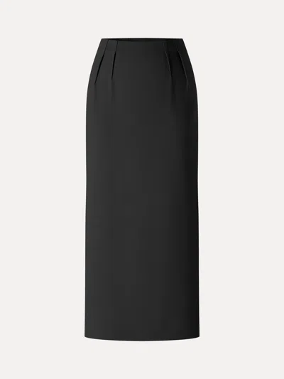 Oglmove Ponte High-rise Side-tuck Column Midi Skirt In Black