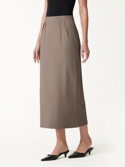 Oglmove Ponte High-rise Side-tuck Column Midi Skirt In Gray