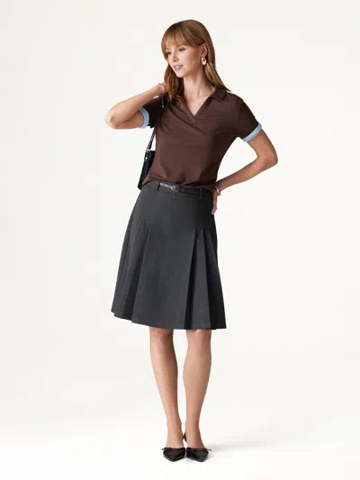 Oglmove Ponte High-rise Tucked Knee-length Skirt In Heather Black Grey
