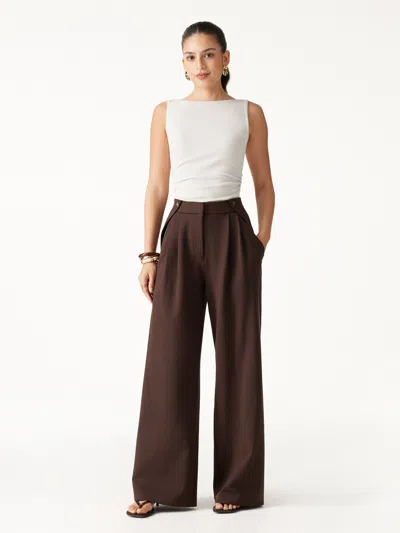Oglmove Ponte High-rise Wide-leg Gusset Pants With Pockets In Hickory Brown
