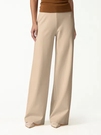 Oglmove Ponte High-rise Wide-leg Pants With Pockets In Khaki Brown