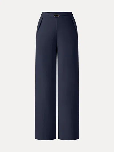 Oglmove Ponte High-rise Wide-leg Pants With Pockets In Light Navy