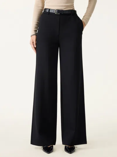Oglmove Ponte High-rise Wide-leg Pants With Pockets In Pure Black