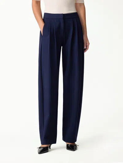 Oglmove Ponte Low-rise Ankled Barrel Pants With Pockets In Navy