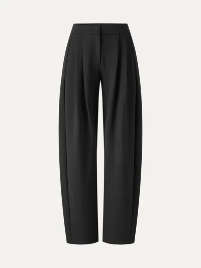 Oglmove Ponte Low-rise Ankled Barrel Pants With Pockets In Pure Black