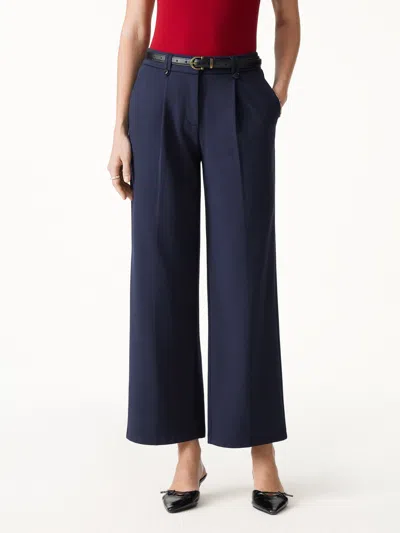 Oglmove Ponte Low-rise Straight Leg Ankled Pants With Pockets In Navy