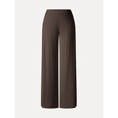 Oglmove Ponte Mid Rise Wide Leg Pants With Pockets In Dark Cocoa