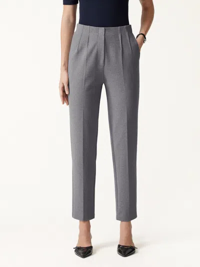 Oglmove Ponte Mid-rise Ankled Tapered Tuck Pants With Pockets In Brown