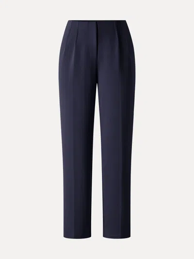 Oglmove Ponte Mid-rise Ankled Tapered Tuck Pants With Pockets In Navy