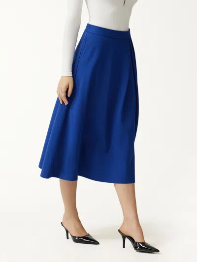 Oglmove Ponte Mid-rise Tucked A-line Midi Skirt With Pockets In Ultramarine Blue