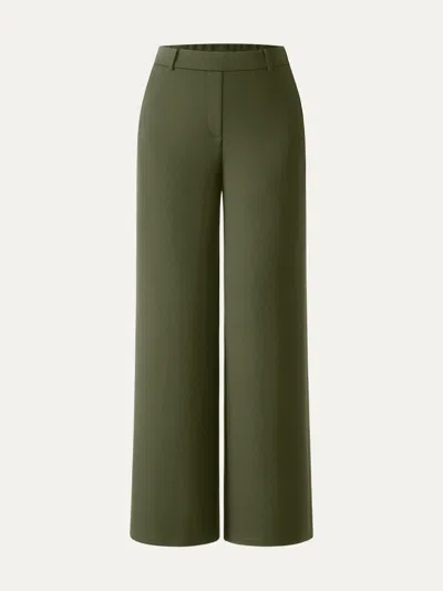 Oglmove Ponte Mid-rise Wide-leg Pants With Pockets In Green