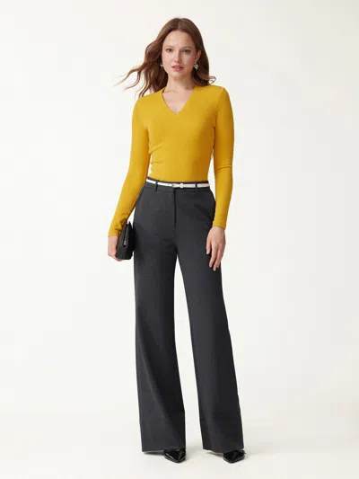 Oglmove Ponte Mid-rise Wide-leg Pants With Pockets In Heather Black Grey