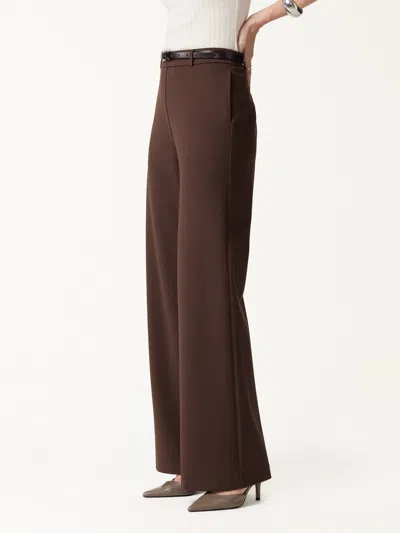 Oglmove Ponte Mid-rise Wide-leg Pants With Pockets In Hickory Brown