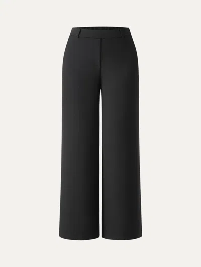Oglmove Ponte Mid-rise Wide-leg Pants With Pockets In Pure Black