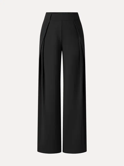 Oglmove Ponte Mid-rise  Wide-leg Tuck Pants With Pockets In Pure Black
