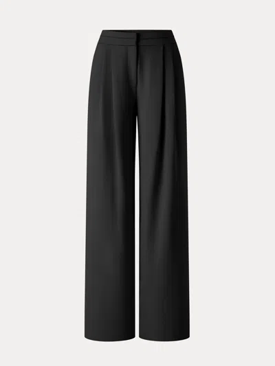 Oglmove Ponte Mid-rise Wide-leg Tuck Pants With Pockets In Pure Black