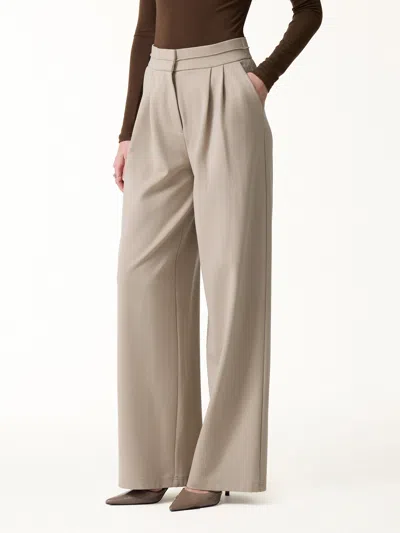 Oglmove Ponte Mid-rise Wide-leg Tuck Pants With Pockets In Gray