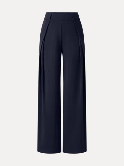 Oglmove Ponte Mid-rise  Wide-leg Tuck Pants With Pockets In Universe Navy