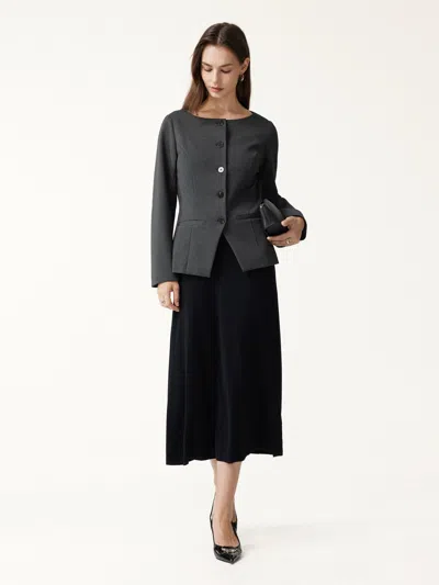 Oglmove Ponte Office Round Neck Long Sleeve Jacket With Pockets In Heather Black Grey