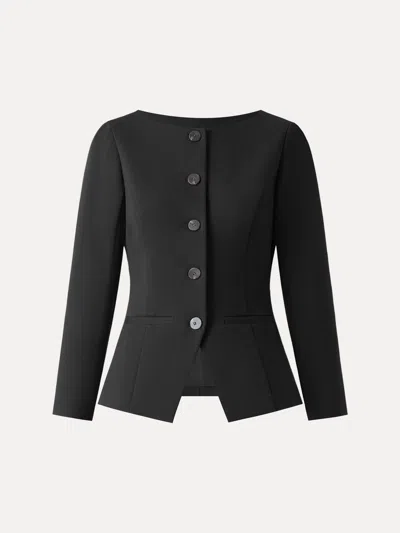 Oglmove Ponte Office Round Neck Long Sleeve Jacket With Pockets In Pure Black
