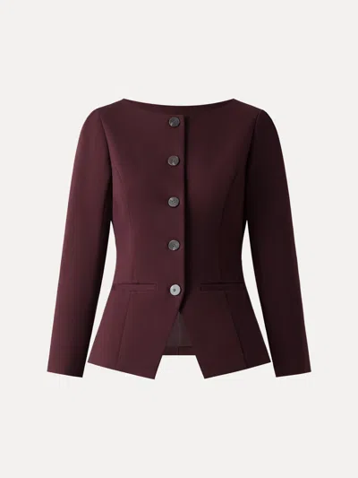 Oglmove Ponte Office Round Neck Long Sleeve Jacket With Pockets In Ruby Red