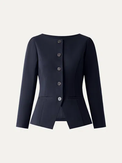Oglmove Ponte Office Round Neck Long Sleeve Jacket With Pockets In Universe Navy