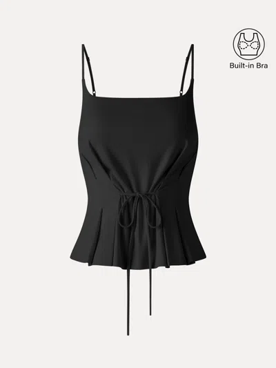 Oglmove Ponte Pleated Spaghetti Brami In Black