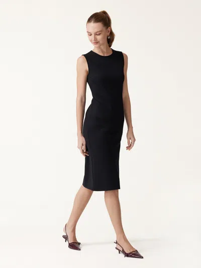 Oglmove Ponte Round Neck Column Midi Dress In Pure Black