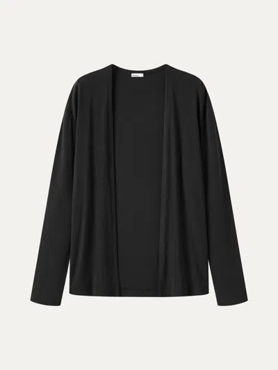 Oglmove Premium Lyocell-wool Open-front Long Sleeve Cardigan In Black