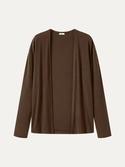 Oglmove Premium Lyocell-wool Open-front Long Sleeve Cardigan In Brunette Brown