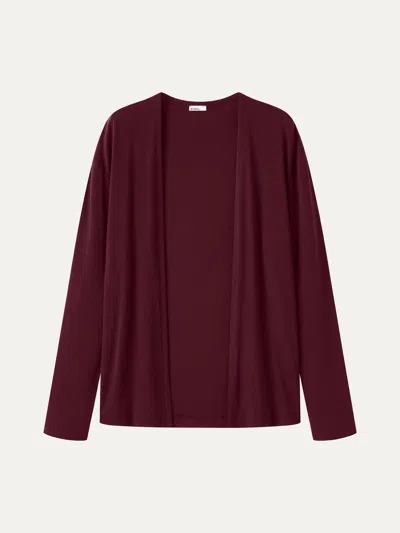 Oglmove Premium Lyocell-wool Open-front Long Sleeve Cardigan In Dark Berry Red