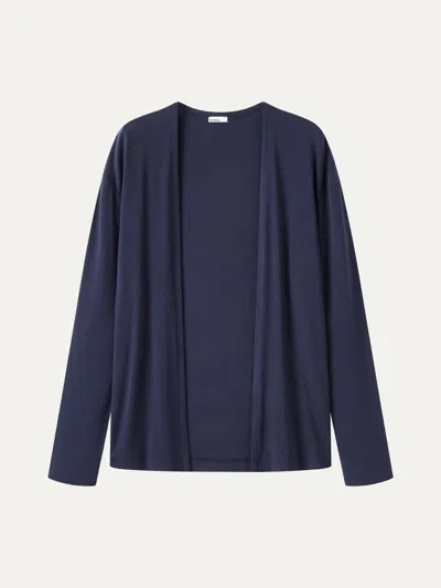 Oglmove Premium Lyocell-wool Open-front Long Sleeve Cardigan In Universe Navy