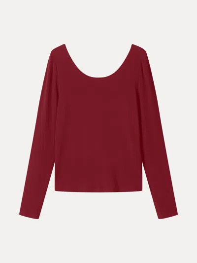 Oglmove Premium Lyocell-wool Scoop Neck Thumbhole Long Sleeve Top In Retro Red