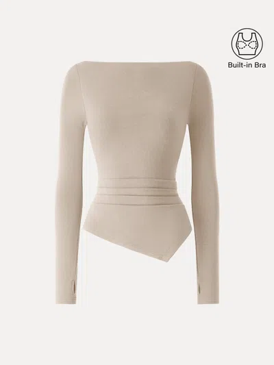Oglmove Prowarm Boatneck Side Tucks Asymmetrical Bra Top In Neutral