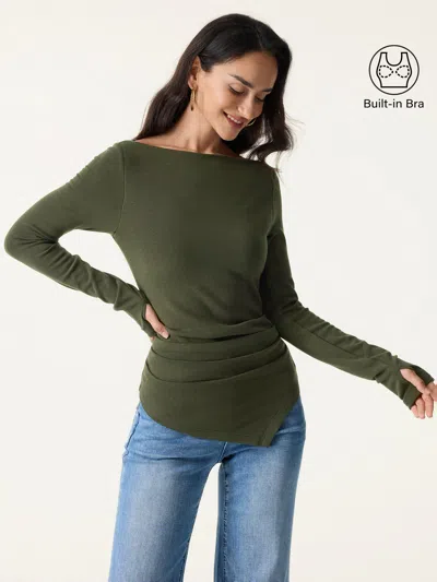 Oglmove Prowarm Boatneck Side Tucks Asymmetrical Brami In Deep Olive