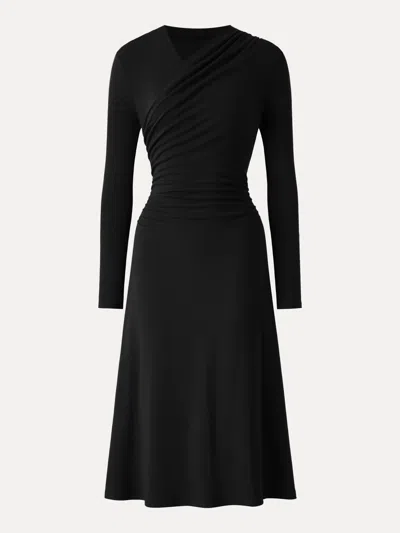 Oglmove Prowarm Crossover Wrap Neck Long Sleeve Midi Dress In Black
