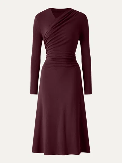 Oglmove Prowarm Crossover Wrap Neck Long Sleeve Midi Dress In Burgundy