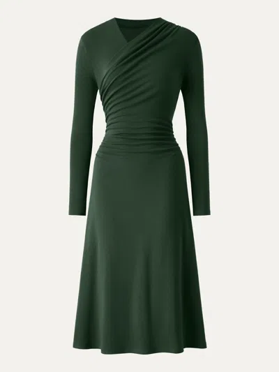 Oglmove Prowarm Crossover Wrap Neck Long Sleeve Ruched Midi Dress In Deep Bush