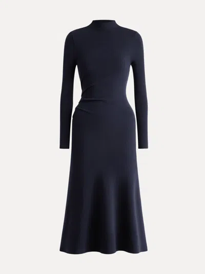 Oglmove Prowarm Long Sleeves Mockneck Tucks Midi Dress In Blue