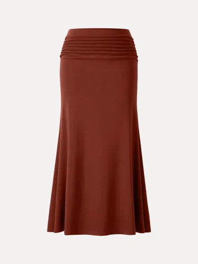 Oglmove Prowarm Mid-rise Ruched Flared Midi Skirt In Brown