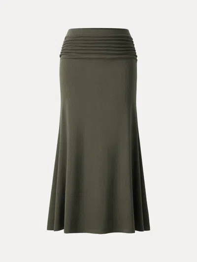 Oglmove Prowarm Mid-rise Ruched Flared Midi Skirt In Green