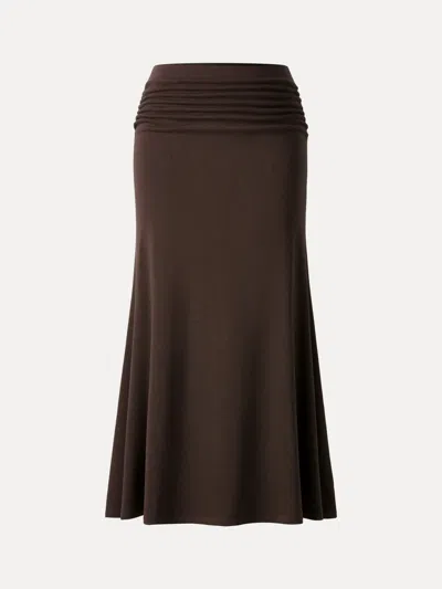 Oglmove Prowarm Mid-rise Ruched Flared Midi Skirt In Brown