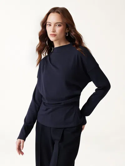 Oglmove Prowarm Mock Neck Long Sleeve Tucked Ruched Top In Blue