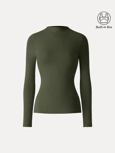 Oglmove Prowarm Mockneck Long Sleeve Bra Top In Deep Olive
